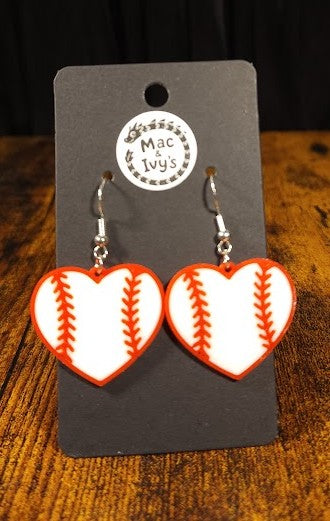 Baseball Heart Earrings