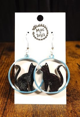 Black Cat Circle Earrings