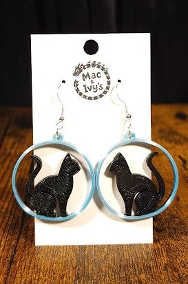 Black Cat Circle Earrings