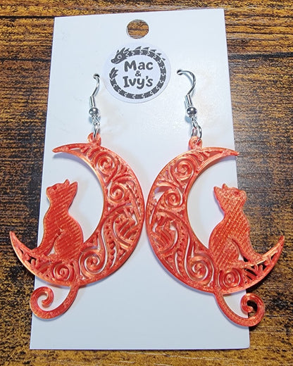 Cat in the Moon Earrings