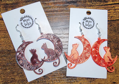 Cat in the Moon Earrings