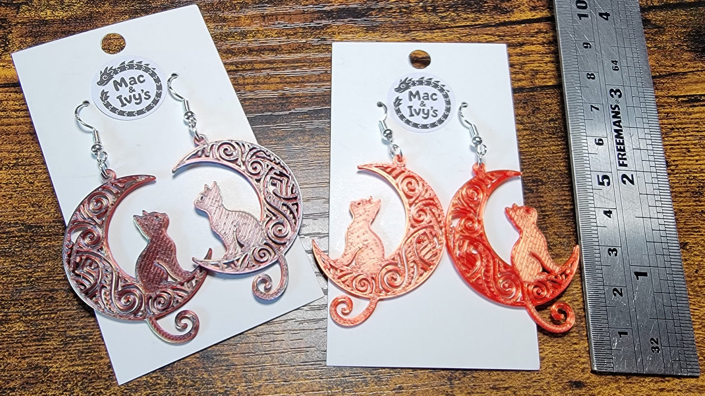 Cat in the Moon Earrings