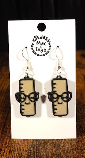 Pencil, Ruler or Crayon with Glasses Earrings