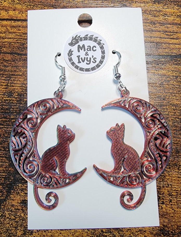 Cat in the Moon Earrings