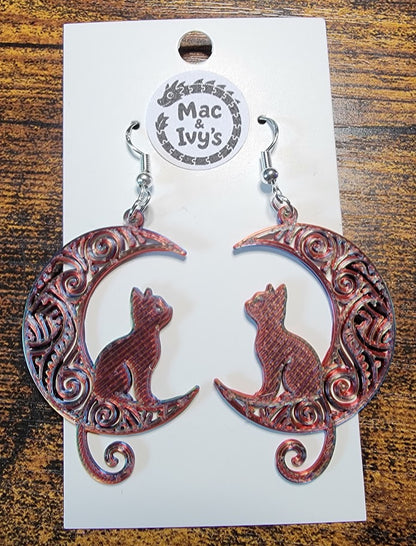 Cat in the Moon Earrings