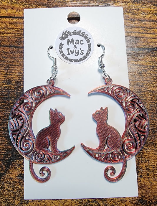 Cat in the Moon Earrings